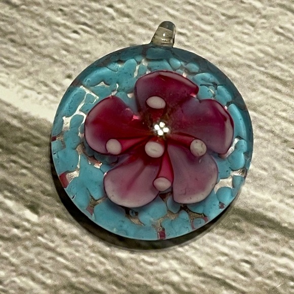 Jewelry - Hand blown Glass Floral Pendant